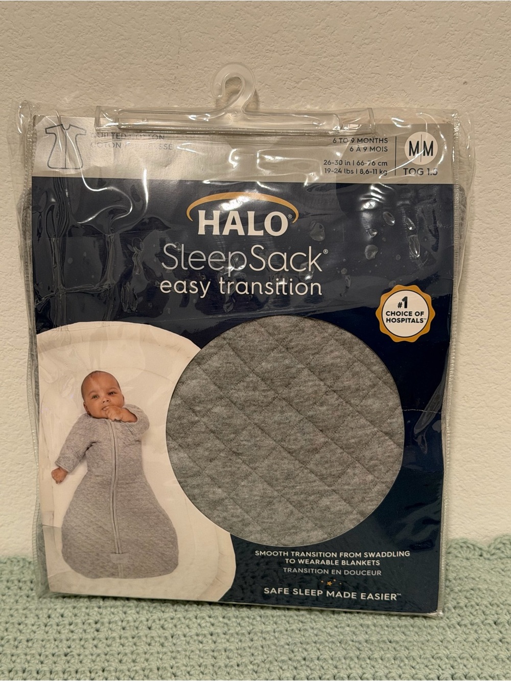 Halo Sleep Sack Easy Transition 1.5 TOG, Gray, M, 6-9 months